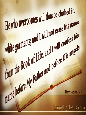 Revelation 3:5 He Who Overcomes Will Not Be Erased From The Book Of Life (beige)